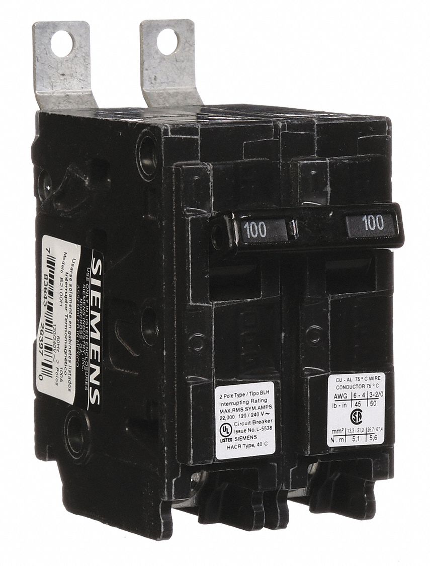 Miniature Circuit Breaker: 100 A Amps, 120/240V AC, 2 Poles, Std