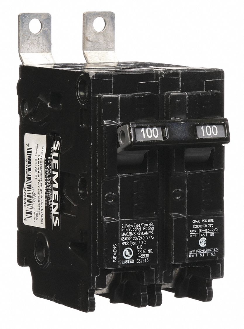 Miniature Circuit Breaker: 100 A Amps, 120/240V AC, 2 Poles, Std