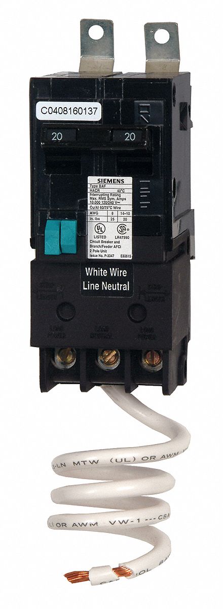 Miniature Circuit Breaker: 15 A Amps, 120/240V AC, 2 Poles, Arc Fault Circuit Interrupter