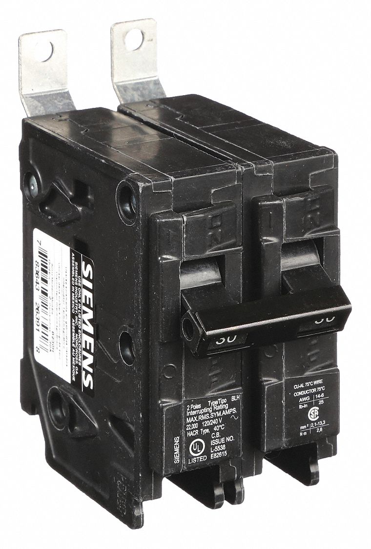 Miniature Circuit Breaker: 30 A Amps, 120/240V AC, 2 Poles, Std