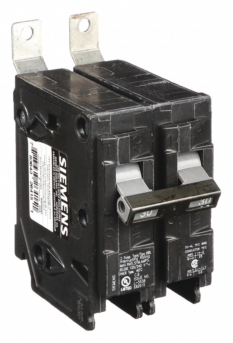 Miniature Circuit Breaker: 30 A Amps, 120/240V AC, 2 Poles, Std