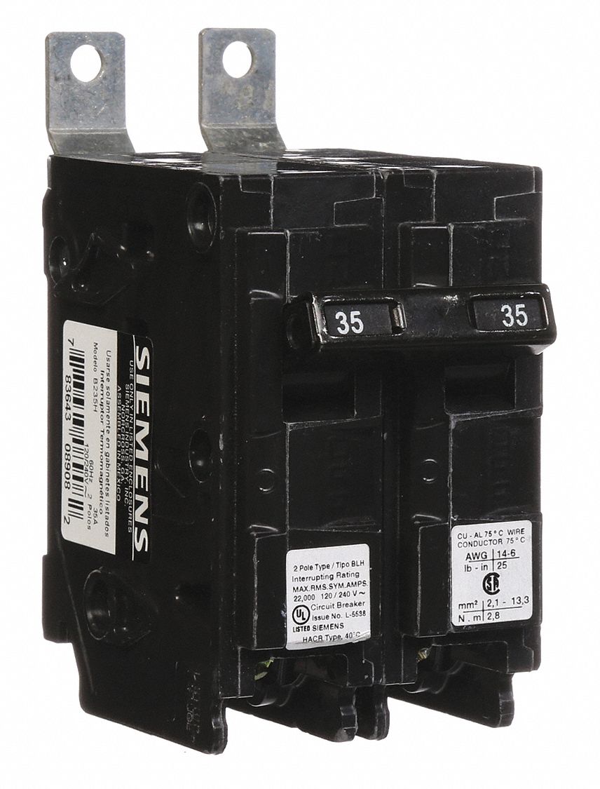 Miniature Circuit Breaker: 35 A Amps, 120/240V AC, 2 Poles, Std