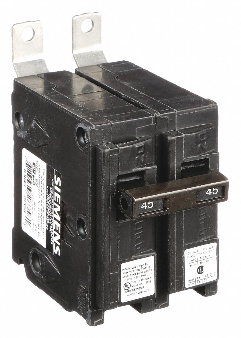Miniature Circuit Breaker: 45 A Amps, 120/240V AC, 2 Poles, Std