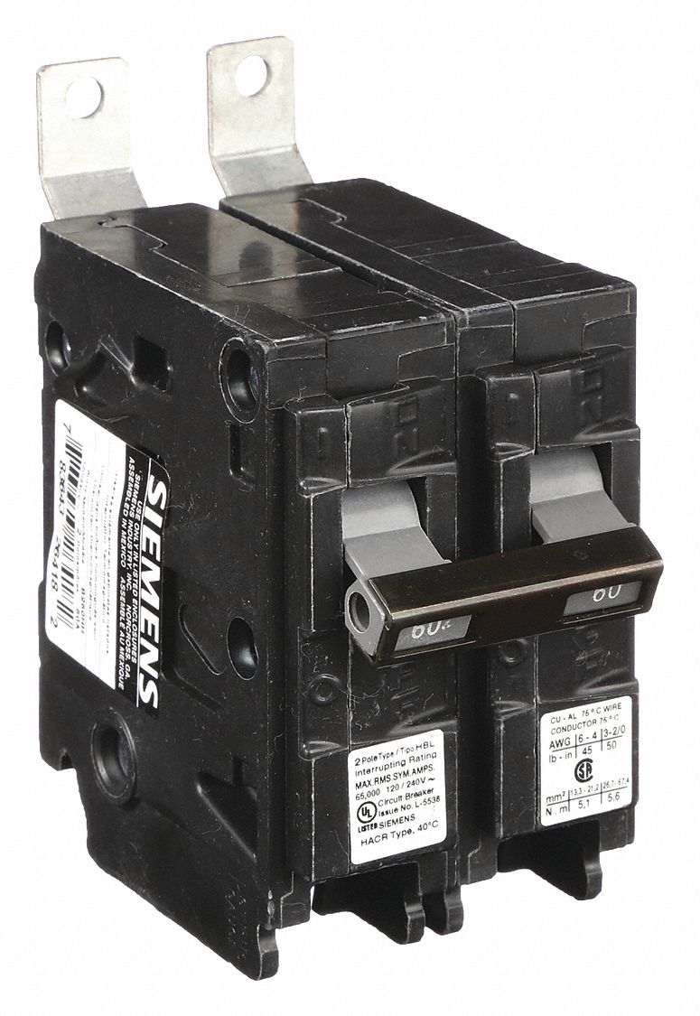 Miniature Circuit Breaker: 60 A Amps, 120/240V AC, 2 Poles, Std