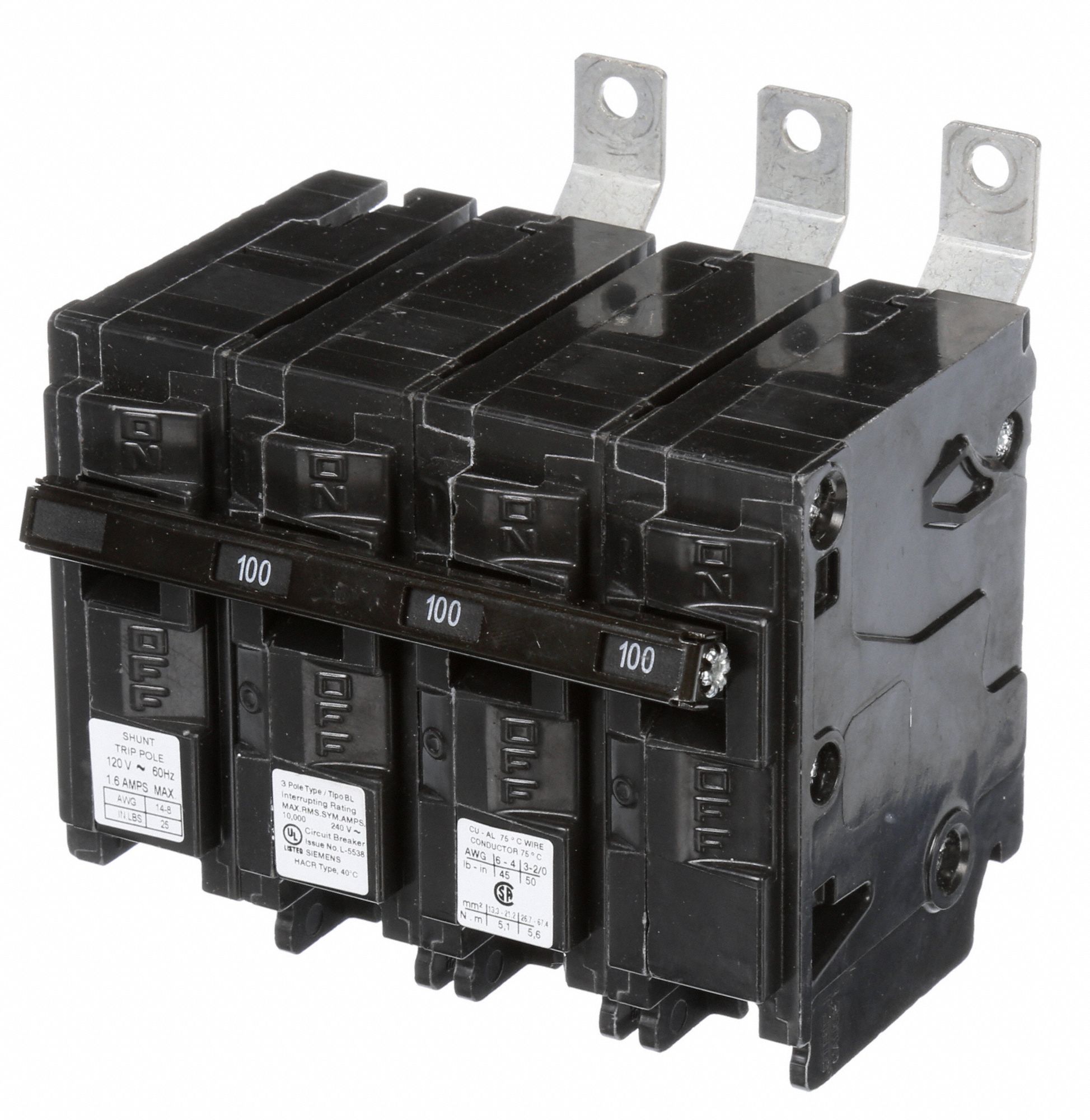 SIEMENS Miniature Circuit Breaker 100 A Amps, 120/240V AC, Three Phase, 10kA at 240V AC 6EVT3
