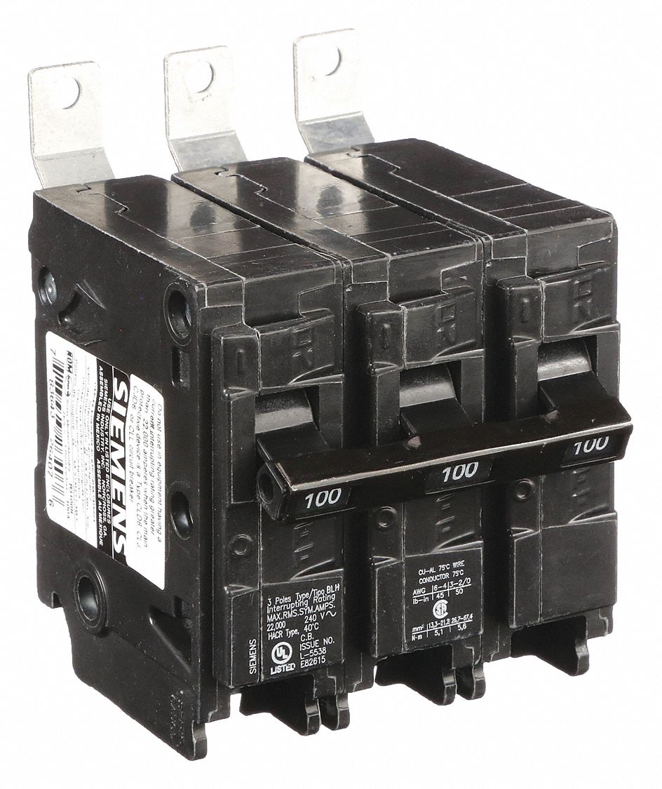 Miniature Circuit Breaker: 100 A Amps, 240V AC, 3 Poles, Std