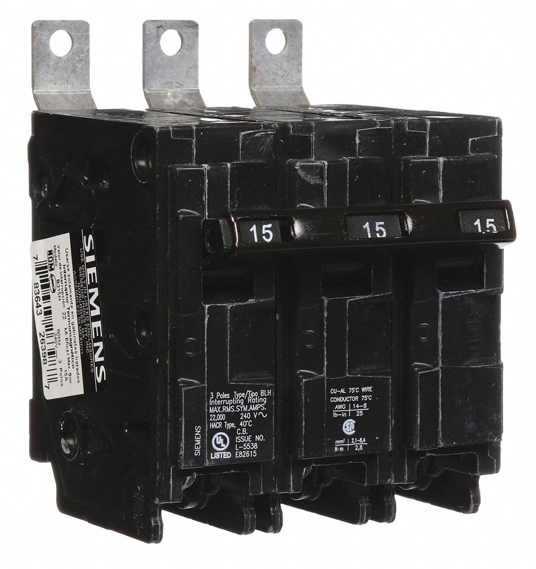 Miniature Circuit Breaker: 15 A Amps, 240V AC, 3 Poles, Std