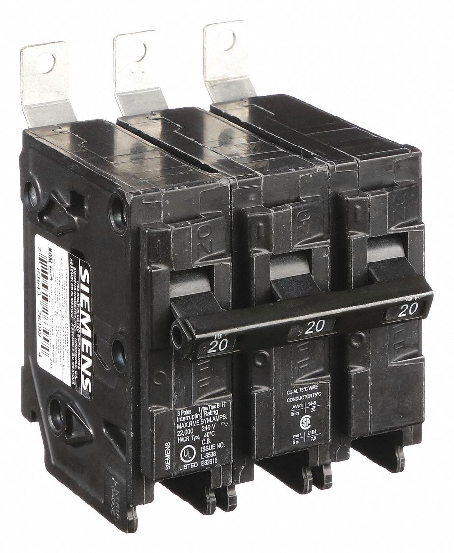 Miniature Circuit Breaker: 20 A Amps, 240V AC, 3 Poles, Std
