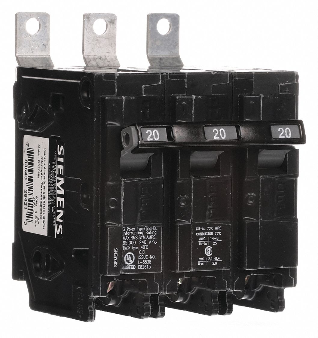 Miniature Circuit Breaker: 20 A Amps, 240V AC, 3 Poles, Std
