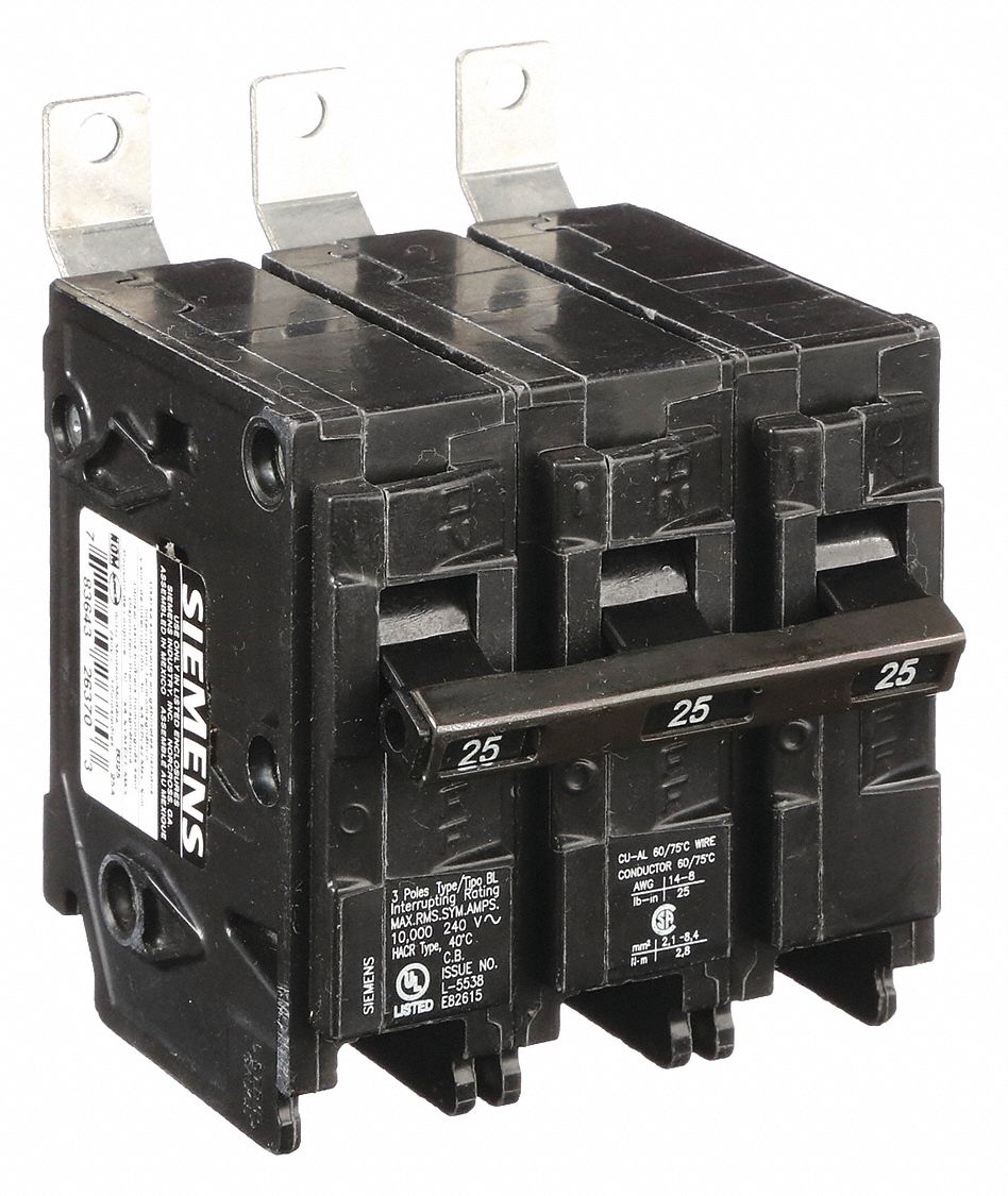 Miniature Circuit Breaker: 25 A Amps, 240V AC, 3 Poles, Std
