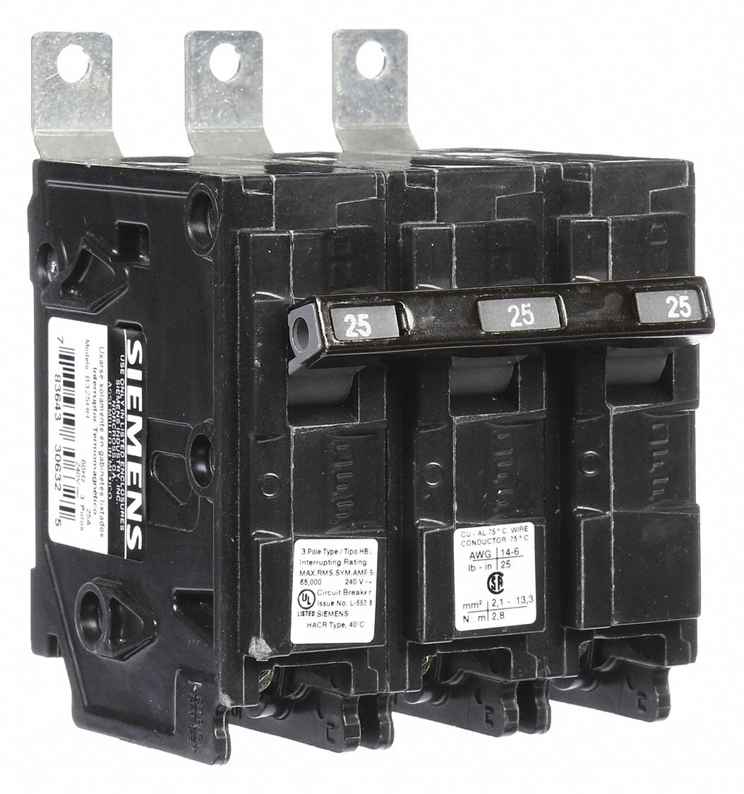 Miniature Circuit Breaker: 25 A Amps, 240V AC, 3 Poles, Std
