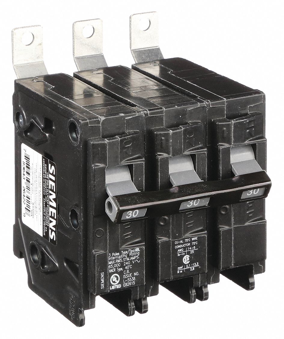 Miniature Circuit Breaker: 30 A Amps, 240V AC, 3 Poles, Std