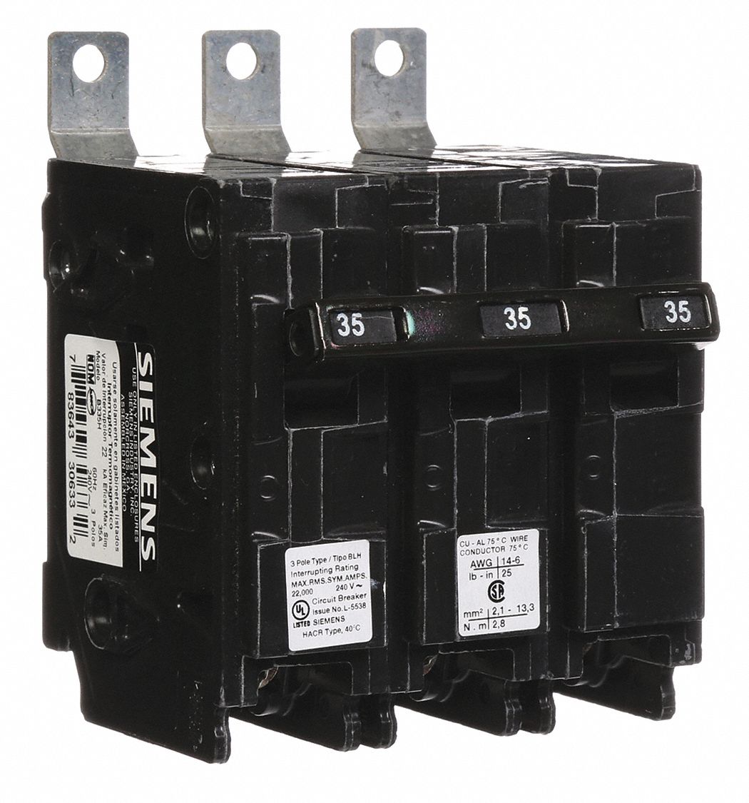 Miniature Circuit Breaker: 35 A Amps, 240V AC, 3 Poles, Std
