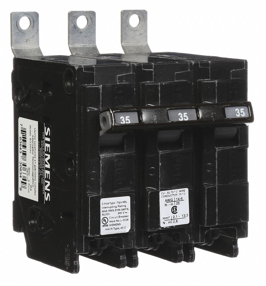 Miniature Circuit Breaker: 35 A Amps, 240V AC, 3 Poles, Std