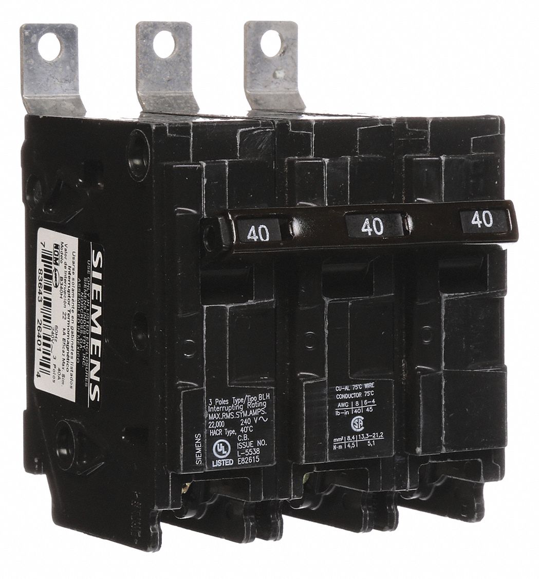 Miniature Circuit Breaker: 40 A Amps, 240V AC, 3 Poles, Std