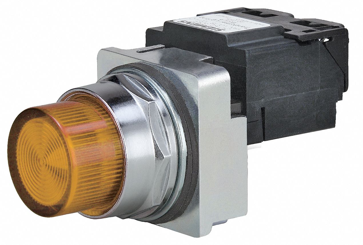 Pilot Light: 30 mm Panel Mounting Size, Amber, Incandescent, Class 52 Series