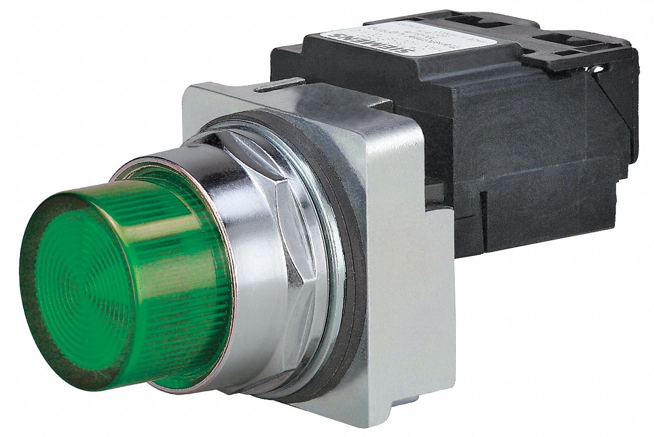 Pilot Light: 30 mm Panel Mounting Size, Green, Incandescent, Class 52 Series