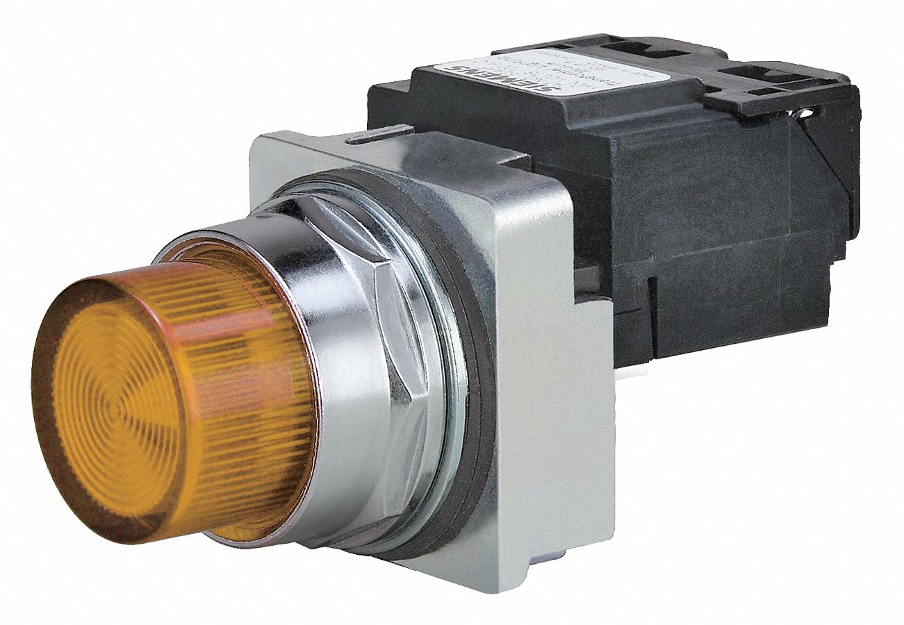 Pilot Light: 30 mm Panel Mounting Size, Amber, LED, 120 V AC Max Volt Rating (Supply)