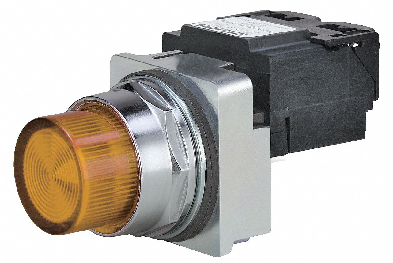 Pilot Light: 30 mm Panel Mounting Size, Amber, LED, 480 V AC Max Volt Rating (Supply)