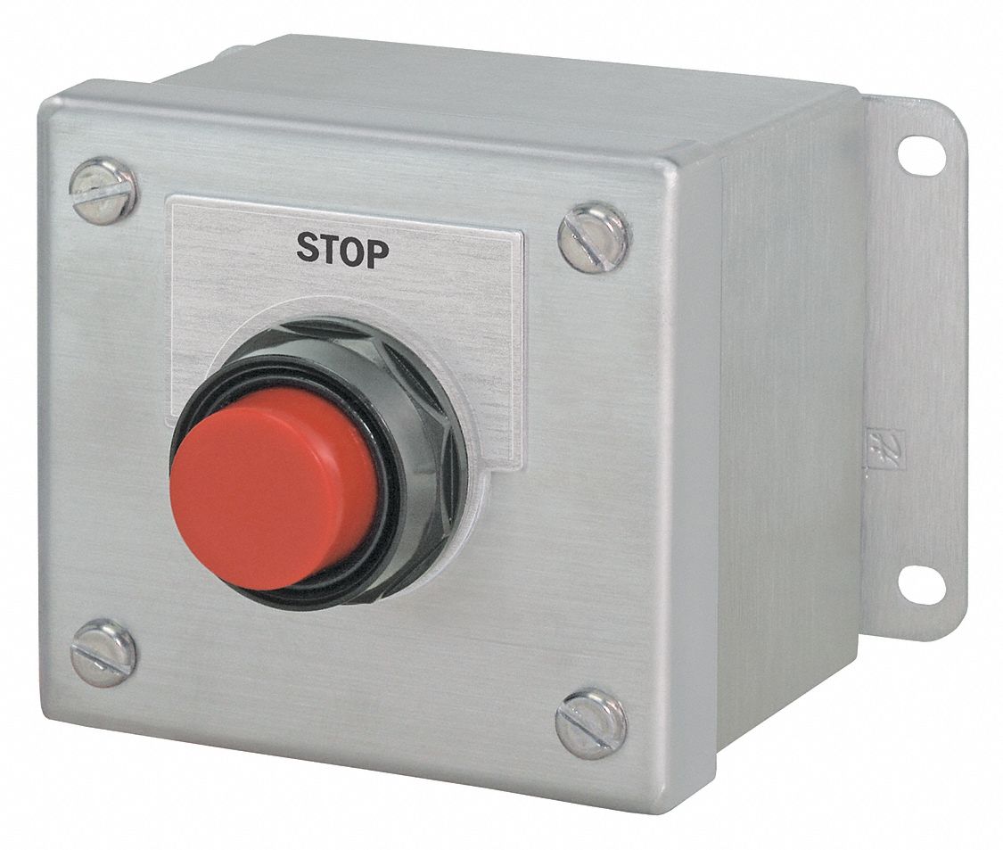 Control Station: Extended Push Button, 0 Pilot Lights, 1NO/1NC, Stop, (1) Push Button