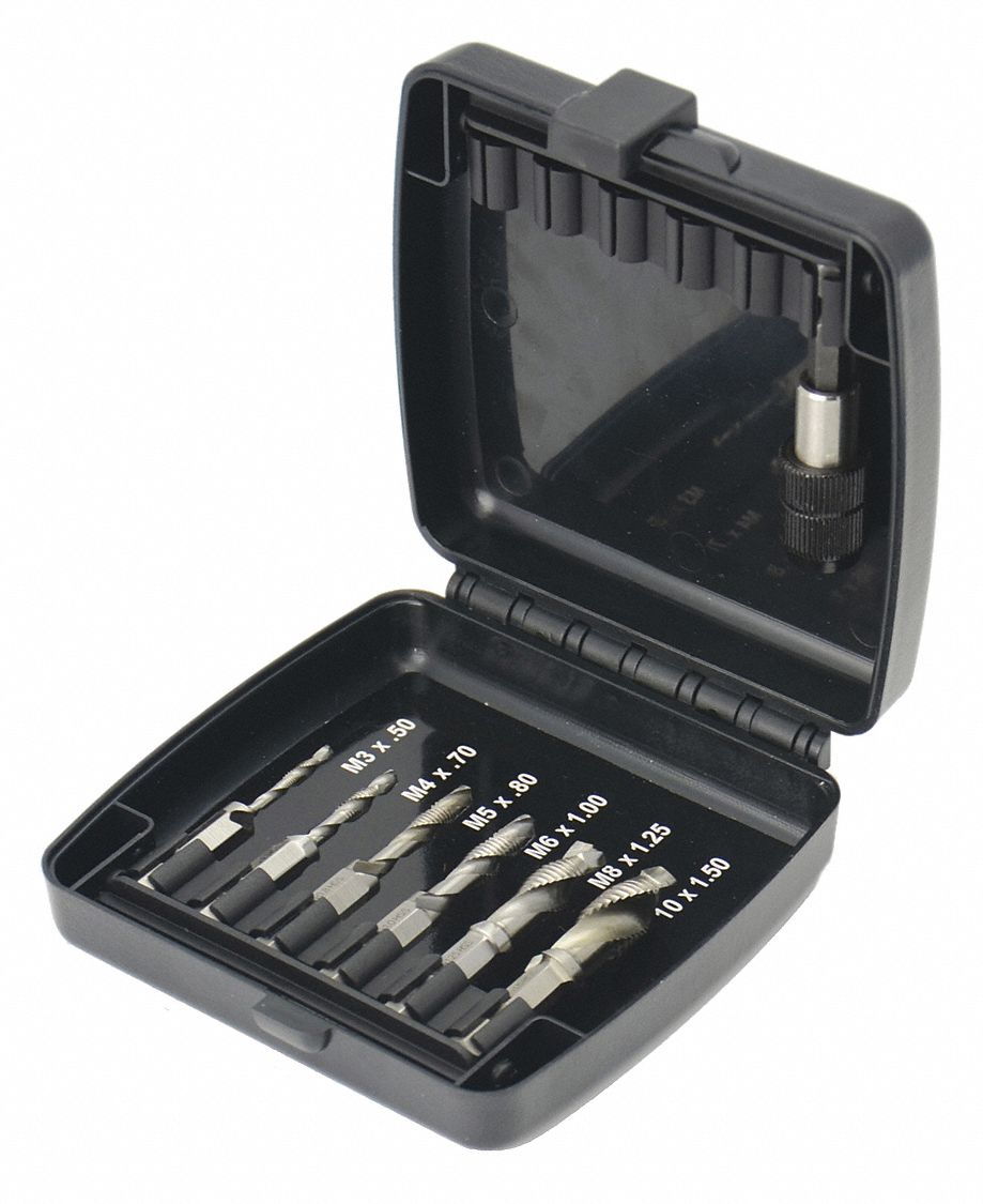 WESTWARD Drill/Tap/Countersink Set 6 Pieces, High Speed Steel, Bright (Uncoated), Metric
