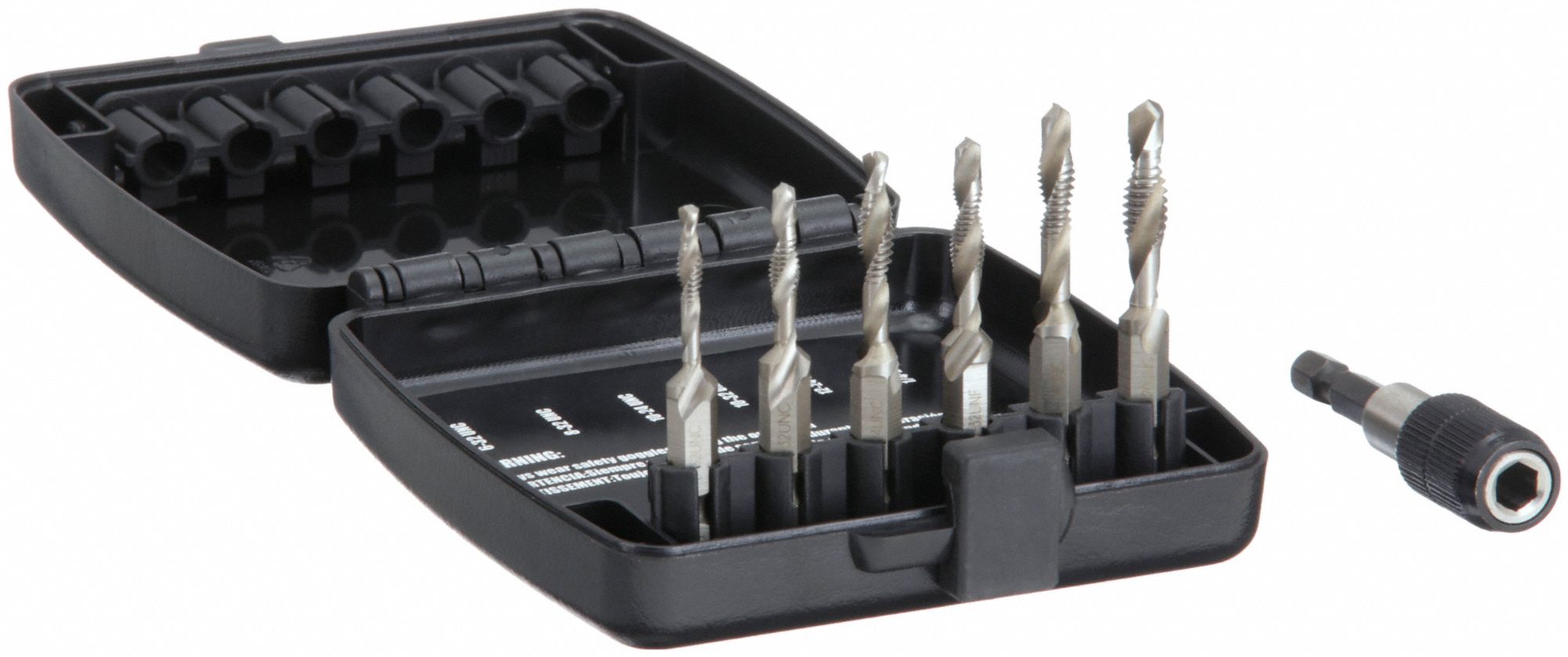 DRILL/TAP/COUNTERSINK SET, 6-PC, HIGH SPEED STEEL, BRIGHT/UNCOATED, UNC, RIGHT HAND