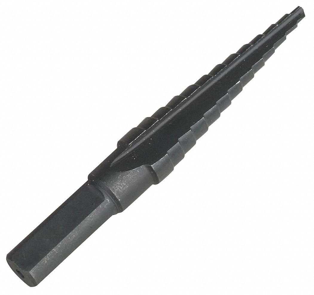 WESTWARD ThreeFlat Step Drill Bit, High Speed Steel, 13 Hole Sizes, 1/