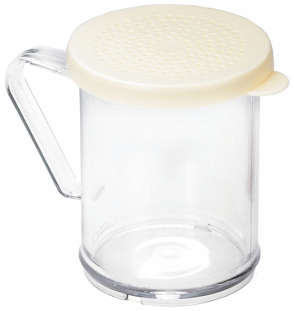 Dredge: For Pepper/Salt Food Type, 10 oz Capacity, Plastic Body, Clear