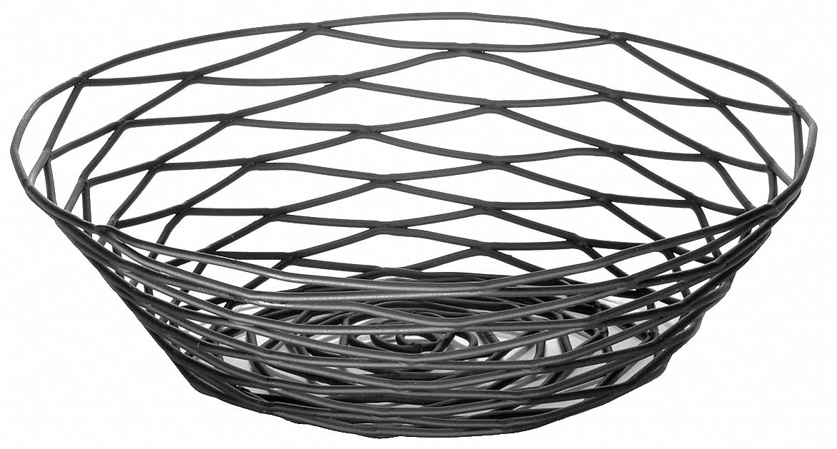 Food Serving Basket: Black, Stainless Steel, 8 in Wide, 8 in Lg, 8 in Dp