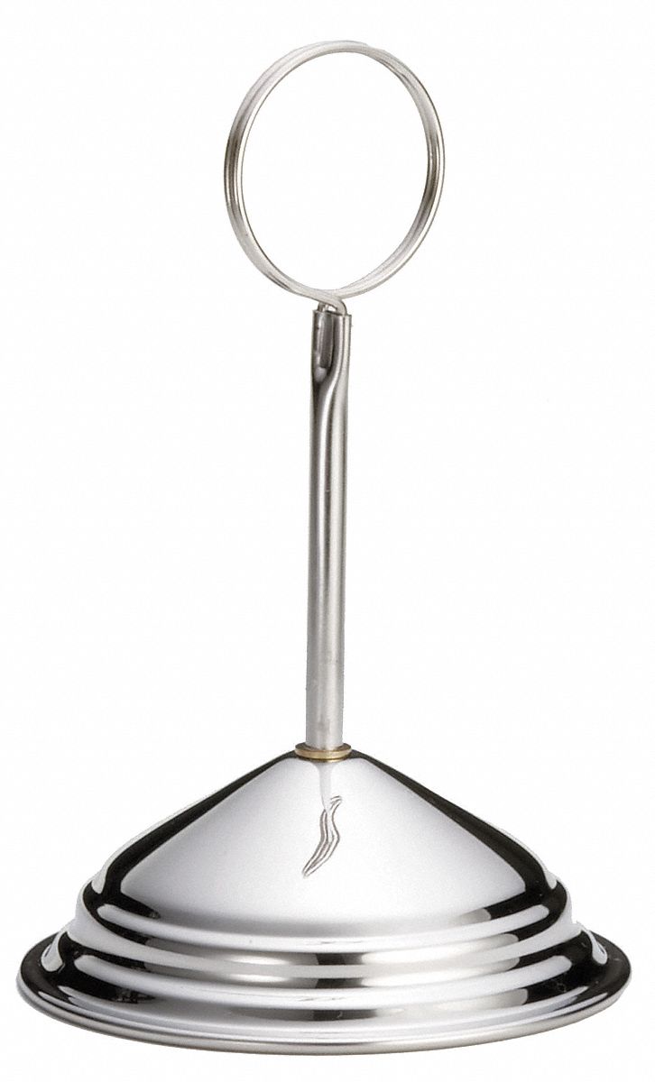 Card Holder: Stainless Steel, Silver, 3 3/4 in Overall Wd, 3 7/8 in Dia