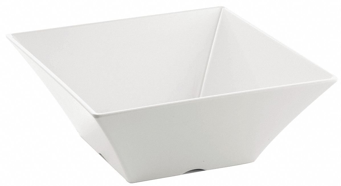 Square Bowl: Frostone, 6.8 qt Capacity, White, Melamine, 12 1/4 in Dia
