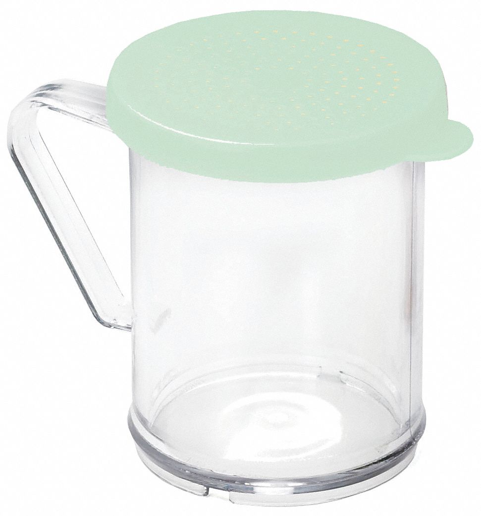 Dredge: For Salt/Sugar Food Type, 10 oz Capacity, Plastic Body, Clear