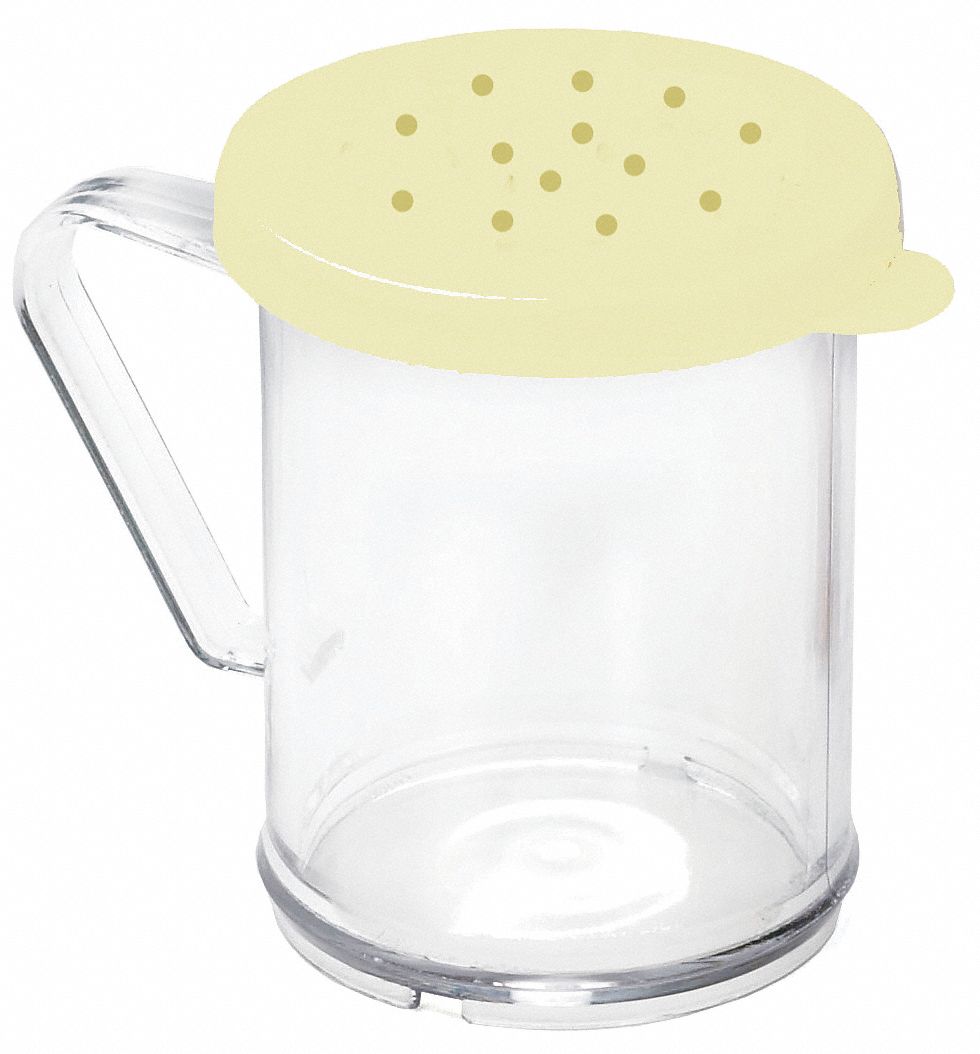Dredge: For Salt/Sugar Food Type, 10 oz Capacity, Plastic Body, Clear