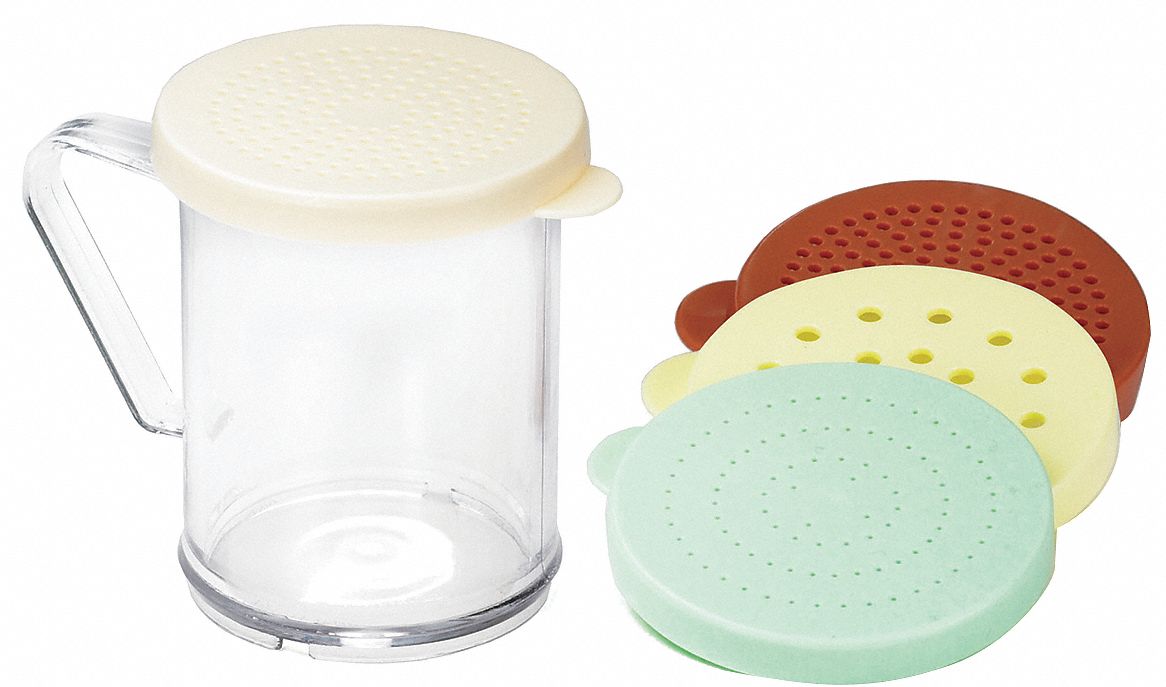 Dredge: For Salt/Sugar Food Type, 10 oz Capacity, Plastic Body, Clear