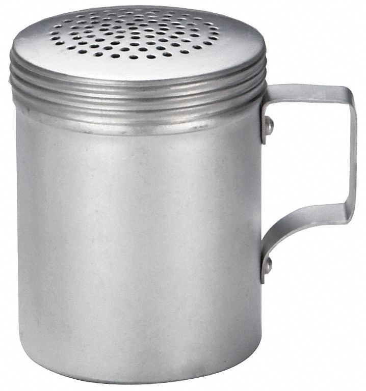 Dredge: For Salt/Sugar Food Type, 10 oz Capacity, Aluminum Body, Silver
