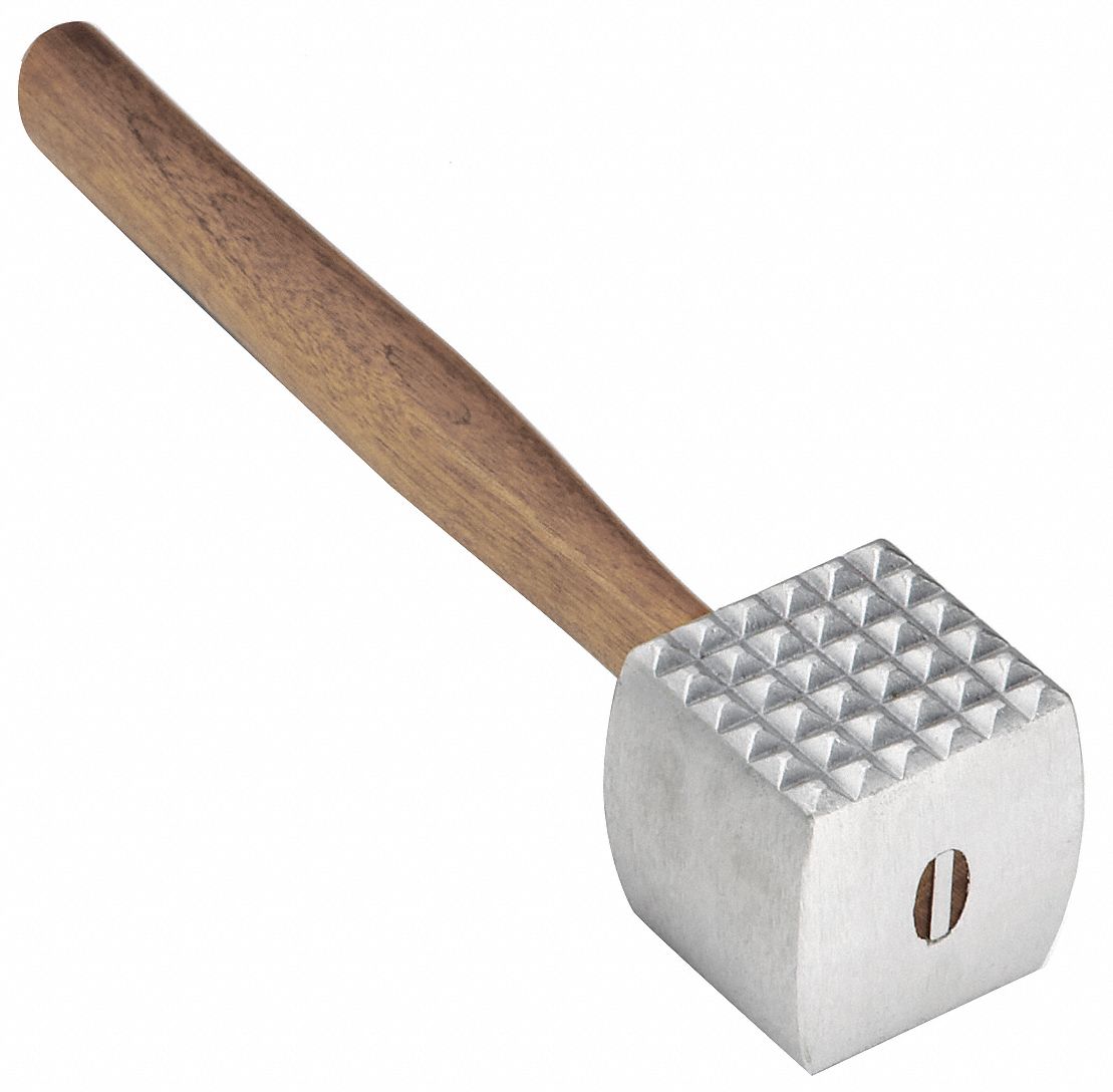 Meat Tenderizer: 4 Sides, 13 in Overall Lg, Wood, 10 3/8 in Handle Lg