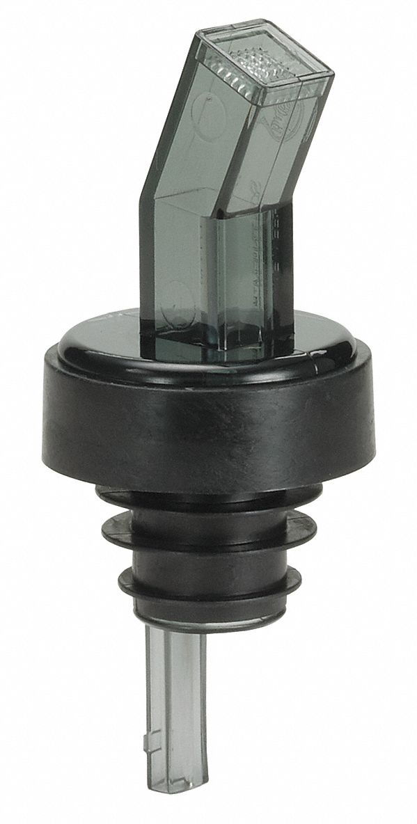Liquor Pourer: Smoke, Plastic, 3 1/4 in Overall Ht, 1 in Overall Dia