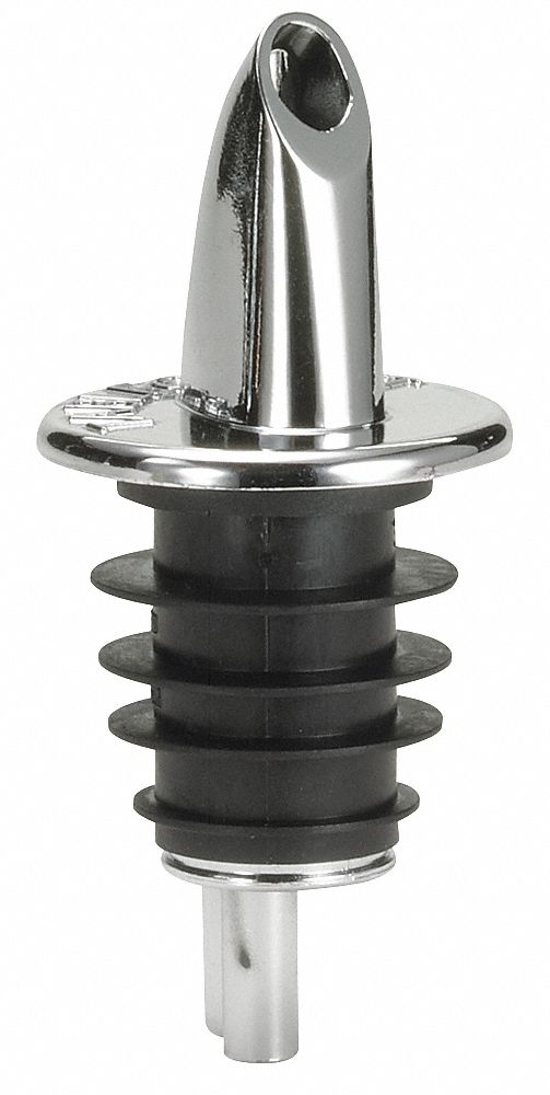 Liquor Pourer: Silver, Plastic, 2 3/4 in Overall Ht, No Collar