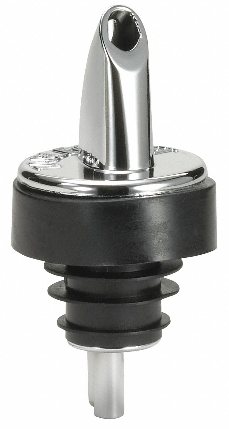 Liquor Pourer: Silver, Plastic, 2 5/8 in Overall Ht, Collar
