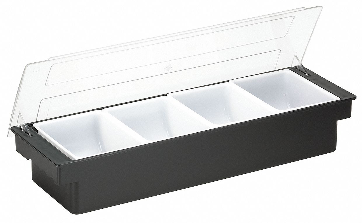 Condiment Holder: 3 qt Capacity, 4 Compartments, 4 3/8 in Overall Ht