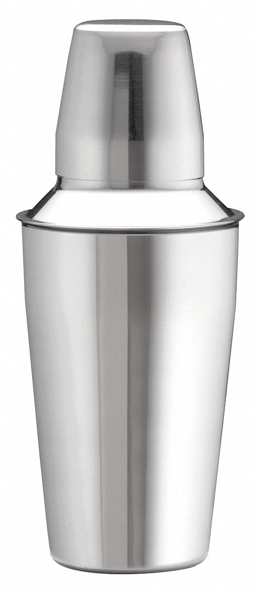 Cobbler Shaker: 28 fl oz Capacity, 9 7/8 in Overall Ht, 3 Pieces, Steel