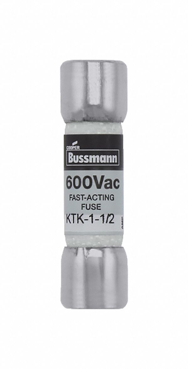 Fuse: KTK Series, Midget, Fast-Acting, 1.5 A, 600 V AC, 13/32 in x 1 1/2 in, Non-Indicating