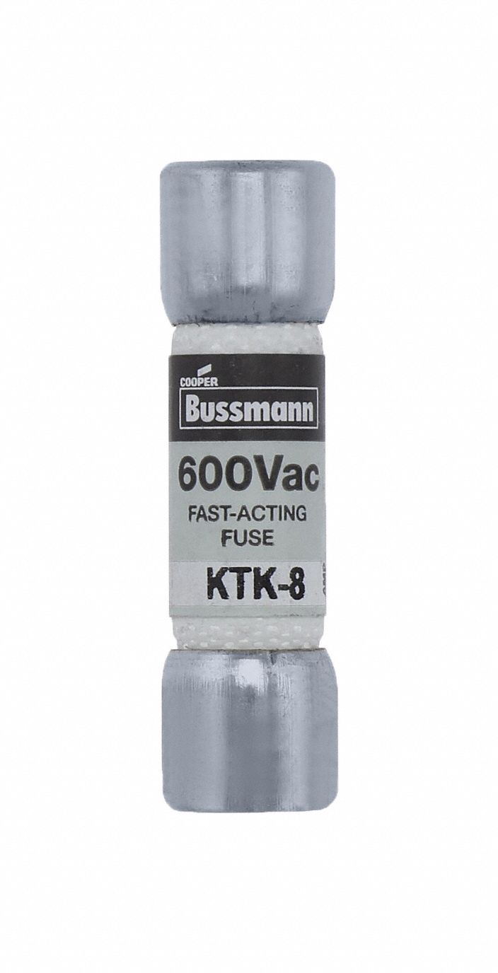 Fuse: KTK Series, Midget, Fast-Acting, 8 A, 600 V AC, 13/32 in x 1 1/2 in, Non-Indicating
