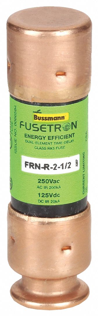 Fuse: Class RK5, FRN-R Series, Time-Delay, 2.5 A, 250 V AC, 125 V DC, Non-Indicating
