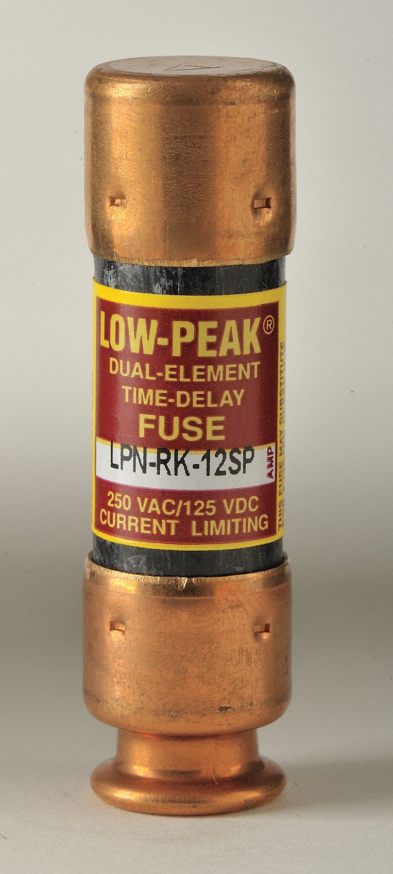 Fuse: Class RK1, LPN-RK-SP Series, Time-Delay, 12 A, 250 V AC, 125 V DC, Non-Indicating