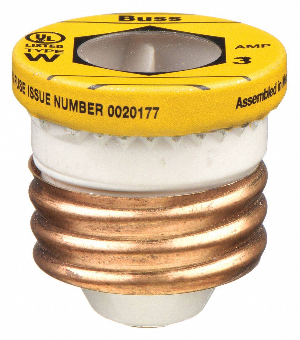 BUSSMANN, 3A, 125V AC, Plug Fuse 6F466W3 Grainger