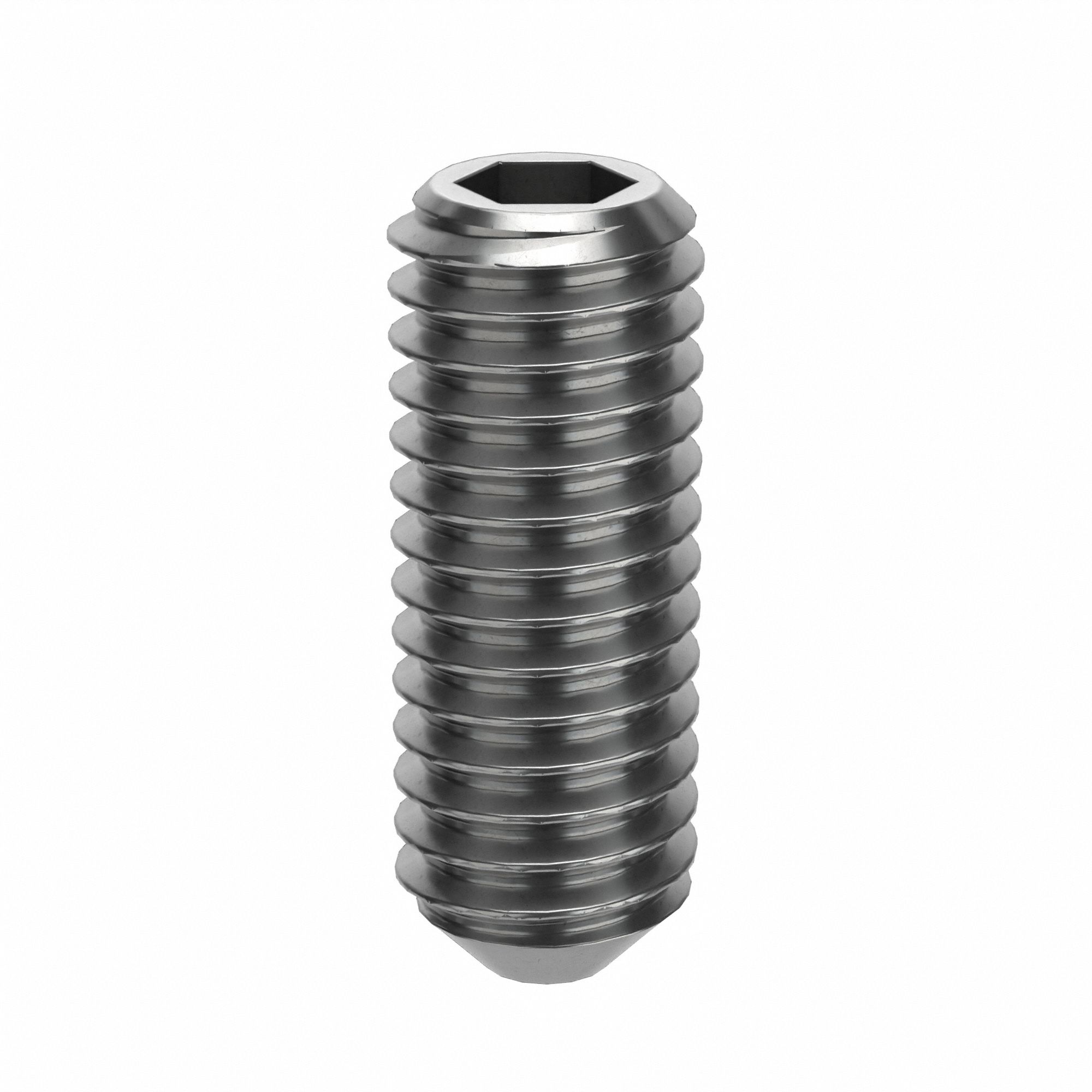 Socket Set Screw: M3x0.5 Thread Size, 8 mm Overall Lg, Cup pt, Stainless Steel, Plain, 100 PK