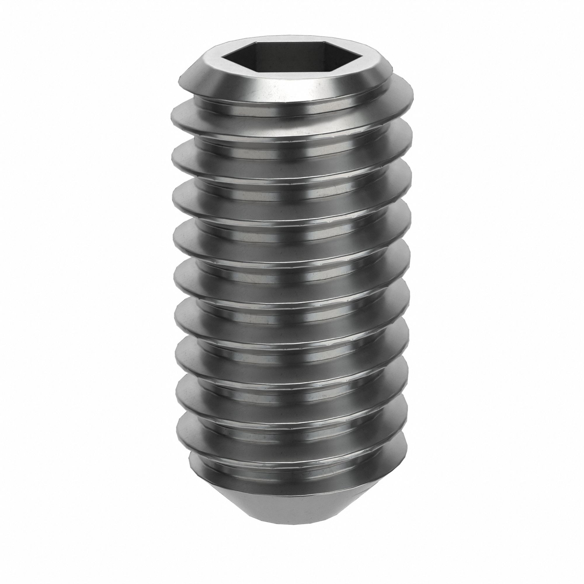 Socket Set Screw: M4x0.7 Thread Size, 8 mm Overall Lg, Cup pt, Stainless Steel, Plain, 100 PK