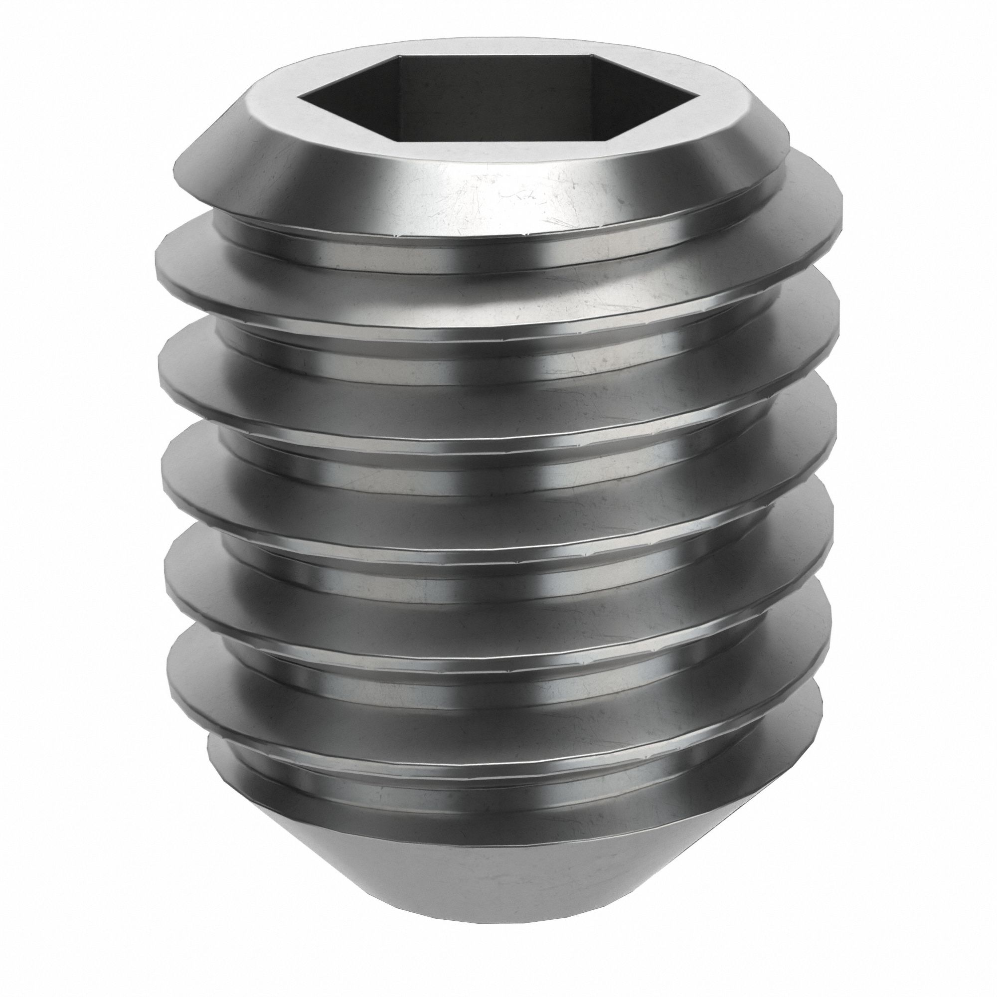 Socket Set Screw: M5x0.8 Thread Size, 6 mm Overall Lg, Cup pt, Stainless Steel, Plain, 100 PK