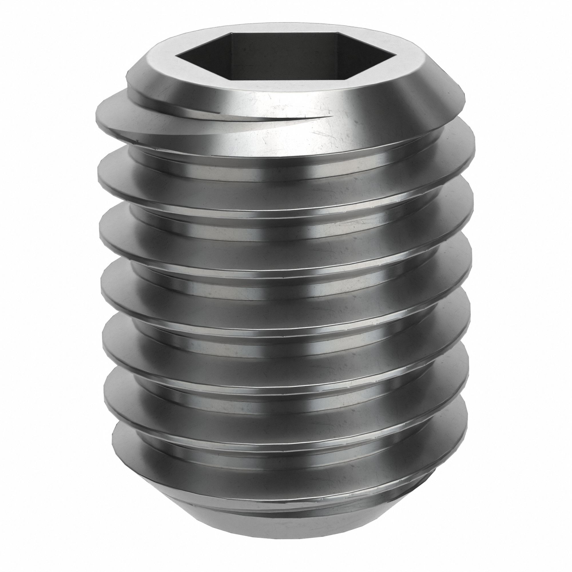 Socket Set Screw: M8x1.25 Thread Size, 10 mm Overall Lg, Cup pt, Stainless Steel, Plain, 100 PK